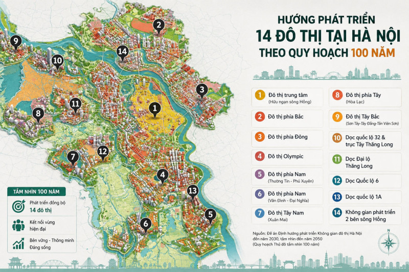Quy hoạch Thủ đô tầm nhìn 100 năm: Thiết lập 14 cực phát triển và quỹ đất dự trữ 17.000ha